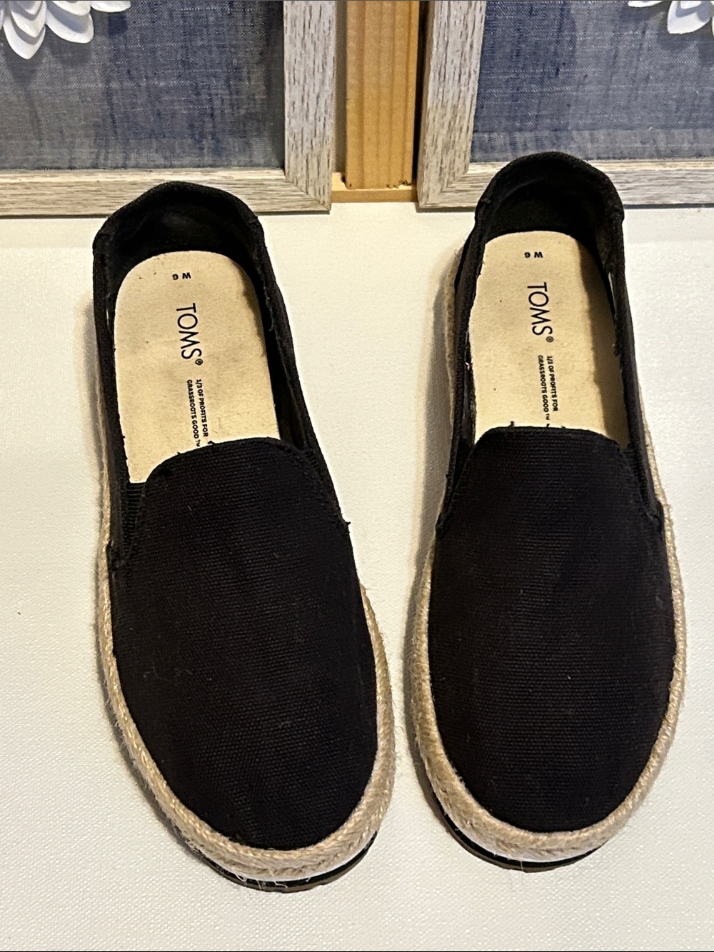 Toms Black Canvas Espadrille Slip-On Loafers